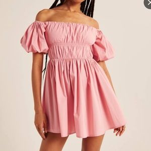 NWT Abercrombie and Fitch Pink Off The Shoulder Puff Sleeve Mini Dress